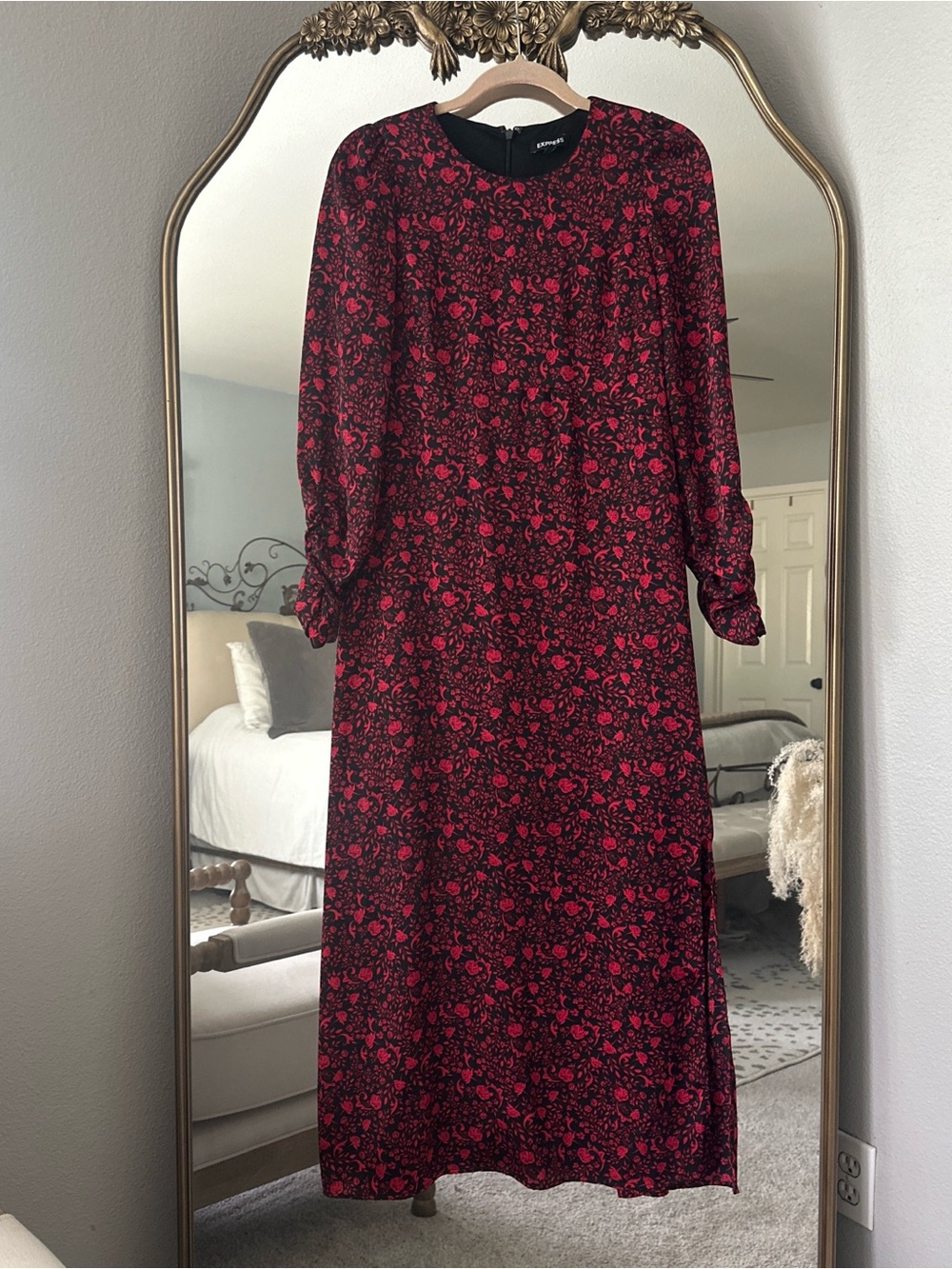 Express Red and Black Floral Maxi Dress
